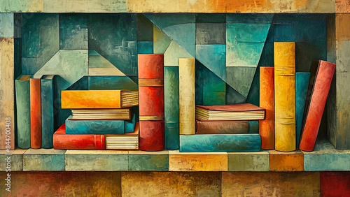 Books Painting - Cubed Library, Cuboidal Painting, Pastel Colors, Cubist art, Cube Scene
