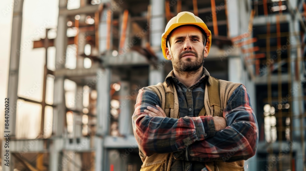 Portrait of a male builder on a blurred background Portrait of a male builder on a blurred background