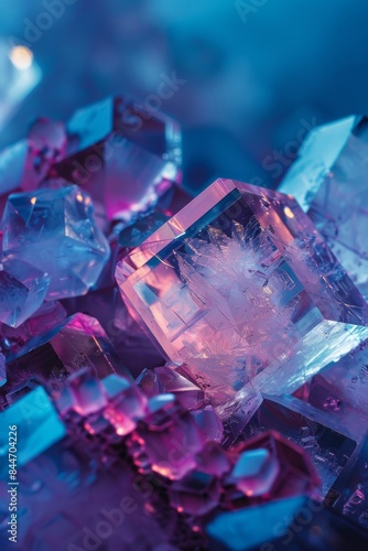 Detailed microscopic image revealing the intricate crystal structure, showcasing its symmetrical patterns and atomic arrangement