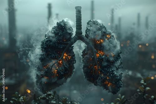 A pair of human lungs made from cigarettes with smoke coming out of the cells