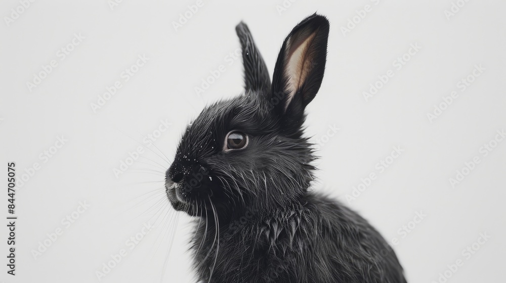Obraz premium Cute black rabbit against a white backdrop Wildlife Black hare
