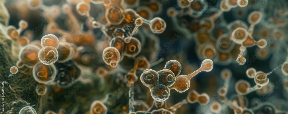 Detailed microscopic close-up view of mold spores Detailed microscopic close-up view of mold spores