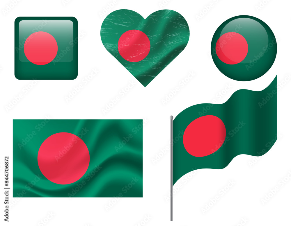 Bangladesh flag set of icons. Vector flag of Bangladesh symbol. Set of ...