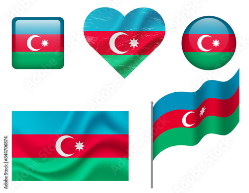 Free Download Azerbaijan flag set of icons. Vector flag of Azerbaijan, symbol. Set of Azerbaijan flags button, waved, heart. - GFXLoad