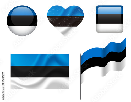 Free Download Estonia flag - set of icons. Vector flag of Estonia, symbol. Set of Estonian flags - button, waved, heart. - GFXLoad
