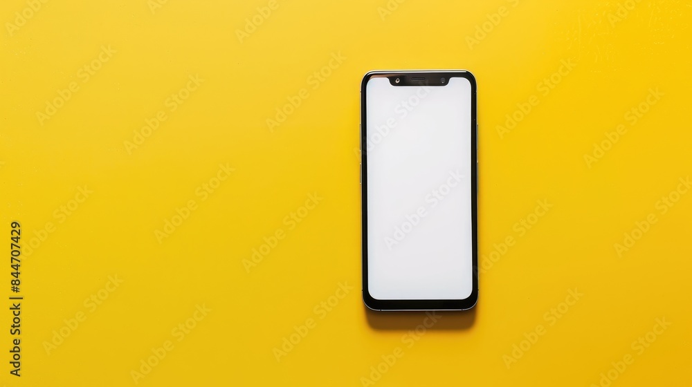 Smartphone with white screen on yellow background for text placement Smartphone with white screen on yellow background for text placement