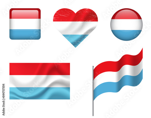 Free Download Luxembourg flag set of icons. Vector flag of Luxembourg, symbol. Set of Luxembourg flags button, waved, heart. - GFXLoad