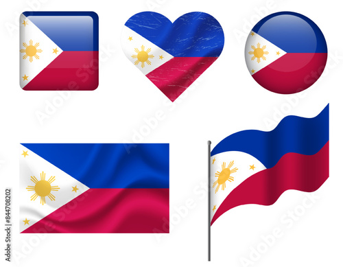 Philippines flag set of icons. Vector flag of Philippines, symbol. Set of Philippines flags button, waved, heart. Free Download Philippines flag set of icons. Vector flag of Philippines, symbol. Set of Philippines flags button, waved, heart. - GFXLoad