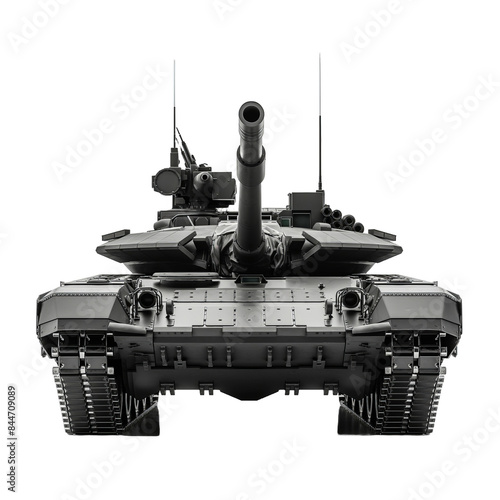 T-14 Armata tank isolated on transparent png background. A large black tank with a large gun on top photo