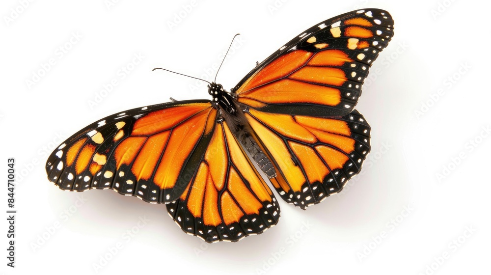Graceful monarch butterfly in flight on white background Graceful monarch butterfly in flight on white background