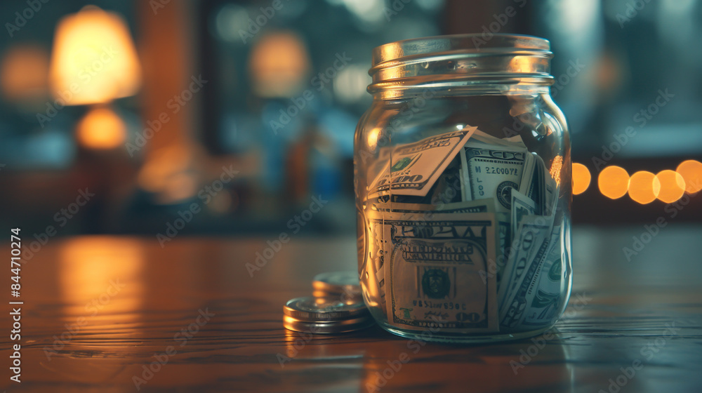 Wooden background Resources: A glass jar full of dollar bills Wooden background Resources: A glass jar full of dollar bills