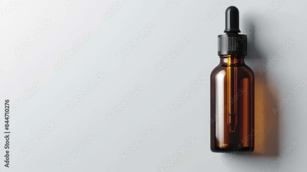 Amber dropper bottle on white background with empty space Amber dropper bottle on white background with empty space