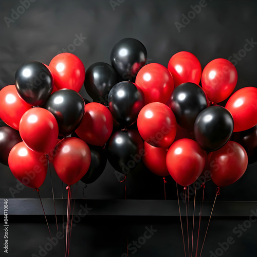 banner of bunch of black and red balloons on black background
