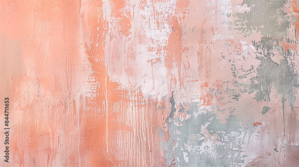 Fototapeta premium Rustic Textured Wall with Soft Pastels Color Washing Technique. Beautifully textured wall with aged effect. Palette of peach with subtle variations in hue and tonality. High-resolution. 