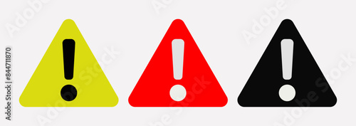Caution signs. Symbols danger and warning signs.Caution alarm set, danger sign collection, attention vector icon, yellow, red and black fatal error message element, exclamation mark 