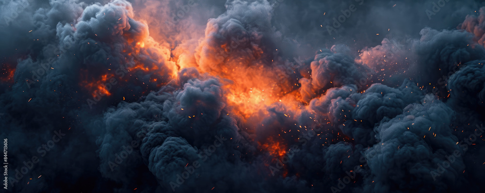 Intense fire and thick black smoke creating a dramatic and fiery scene. Intense fire and thick black smoke creating a dramatic and fiery scene.