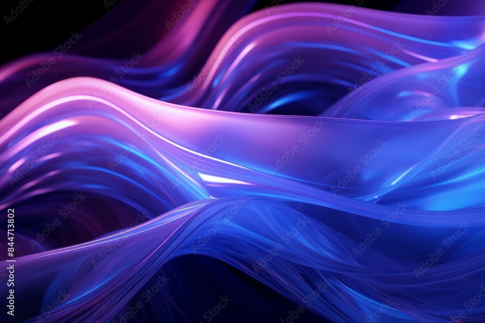 Digitally generated image featuring smooth waves with blue and purple neon glow Digitally generated image featuring smooth waves with blue and purple neon glow