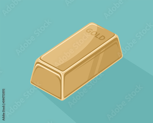 Gold bar on green background, flat vector illustration