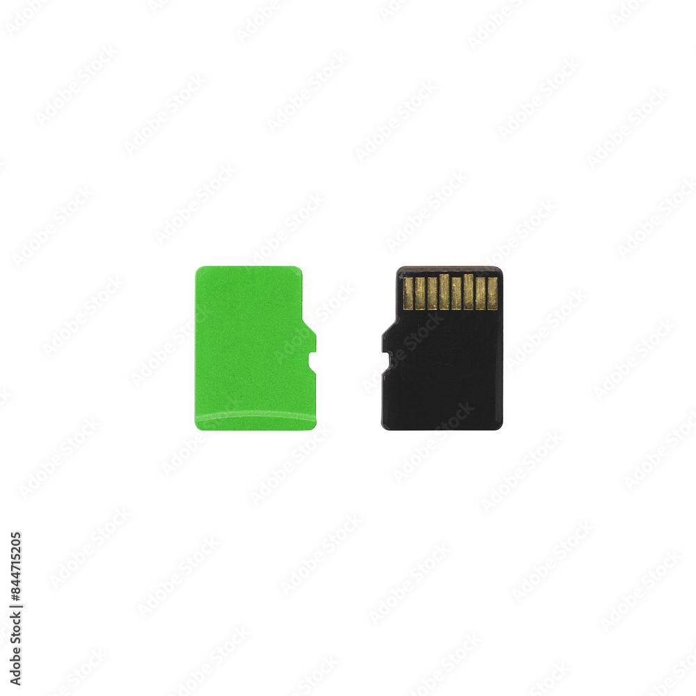 isolated mockup micro SD card with empty space for image and text, front and back sides, green color isolated mockup micro SD card with empty space for image and text, front and back sides, green color