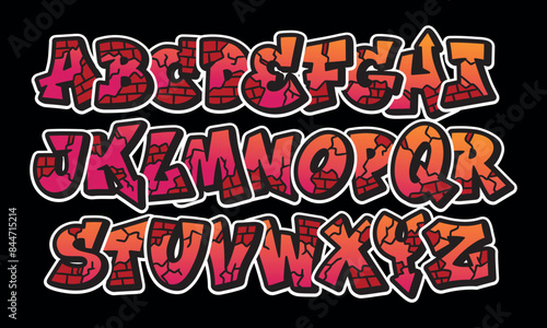 Alphabet in street graffiti style, hand drawn. street vector graffiti alphabet isolated on black background