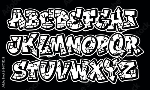 Alphabet in street graffiti style, hand drawn. stylish vector graffiti alphabet isolated on black background