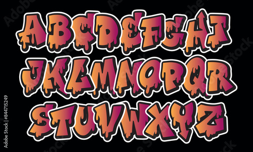 Alphabet in street graffiti style, hand drawn. street color vector graffiti alphabet isolated on black background