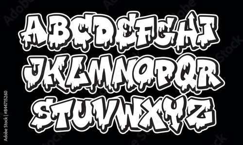 Alphabet in street graffiti style, hand drawn. vector graffiti alphabet isolated on black background