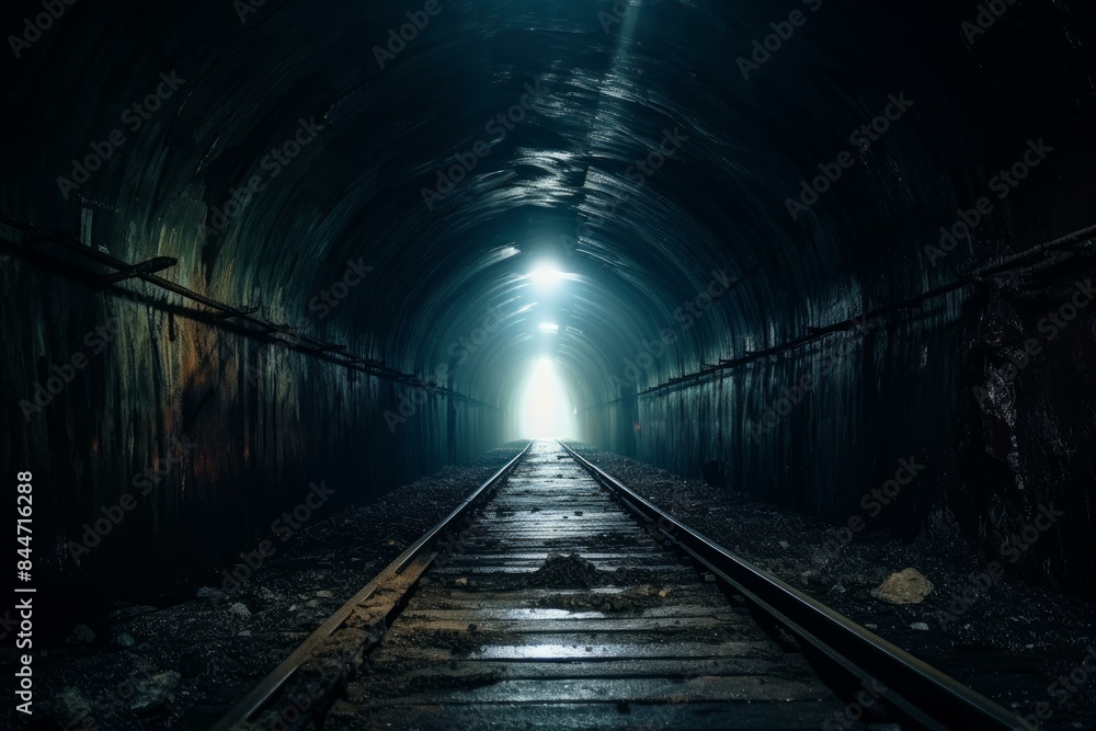 Hauntingly beautiful image of an enigmatic light at the end of a dark railway tunnel Hauntingly beautiful image of an enigmatic light at the end of a dark railway tunnel