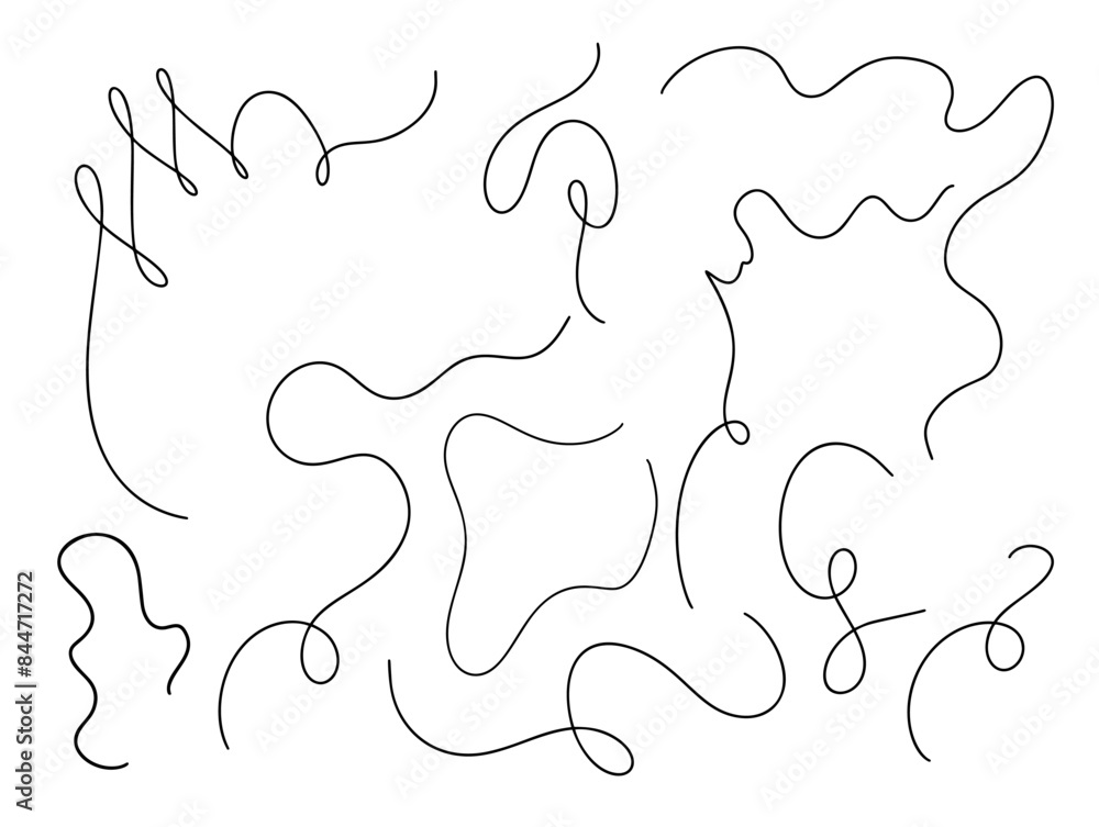 Fototapeta premium Thin line squiggle wavy abstract vector background. Curve wave pattern. Line art striped graphic template. Vector illustration.