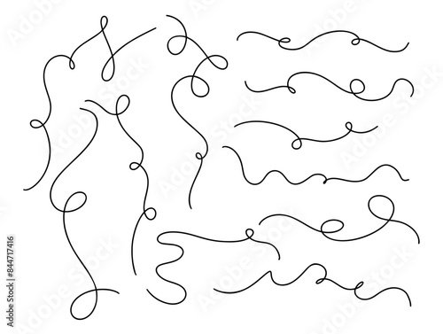 Thin line squiggle wavy abstract vector background. Curve wave pattern. Line art striped graphic template. Vector illustration.