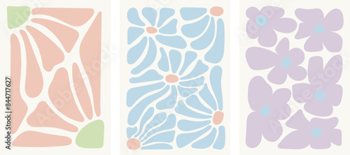 Wall art print poster set. Abstract Matisse style, minimalist floral wall decor. Postcard, cover, banner design