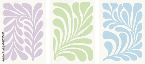 Wall art print poster set. Abstract Matisse style, minimalist floral wall decor. Postcard, cover, banner design