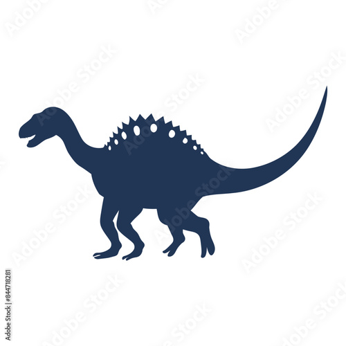 A dark blue silhouette of a dinosaur with spikes along its back, likely a Stegosaurus © sanart design