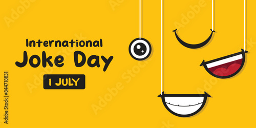 International Joke Day. Mouth, eye and more. Great for cards, banners, posters, social media and more. Yellow background.