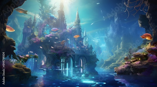 Fantasy underwater world. Underwater world. 3D illustration.