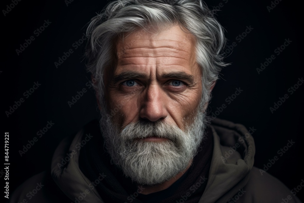 Portrait of a distinguished older man with a striking gray beard and deep eyes Portrait of a distinguished older man with a striking gray beard and deep eyes