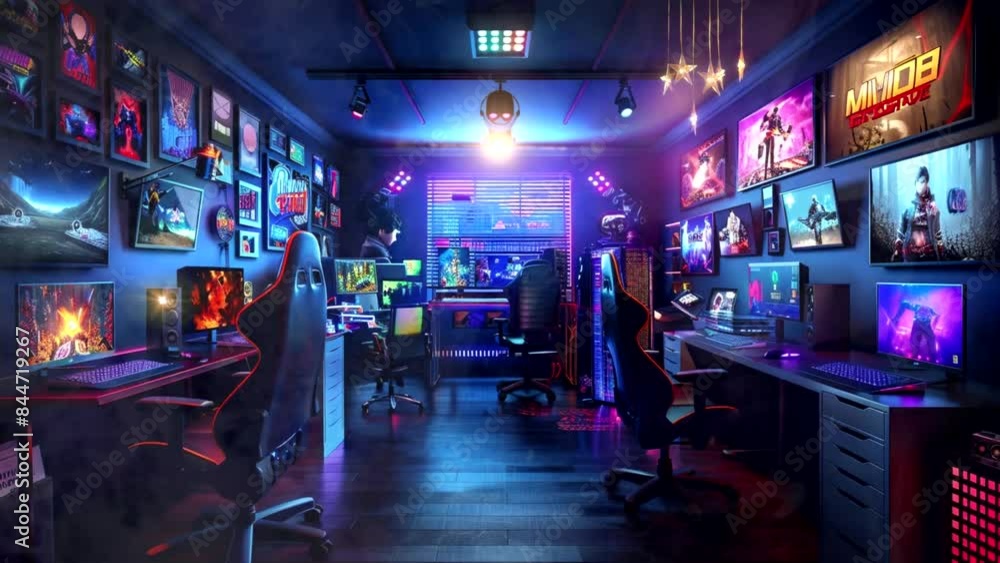 Equipped with advanced technology, the gaming room studio boasts a futuristic and sleek, modern look. seamless looping video background Equipped with advanced technology, the gaming room studio boasts a futuristic and sleek, modern look. seamless looping video background