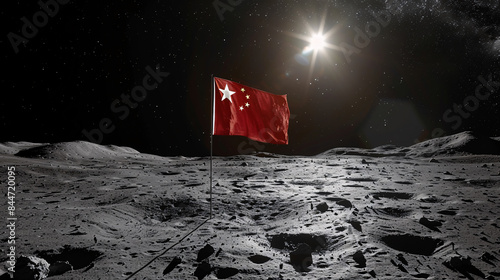 A Chinese flag on the surface of the moon