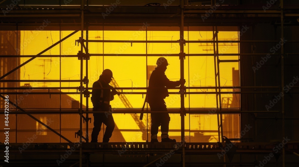 Silhouette of worker on building site, construction site