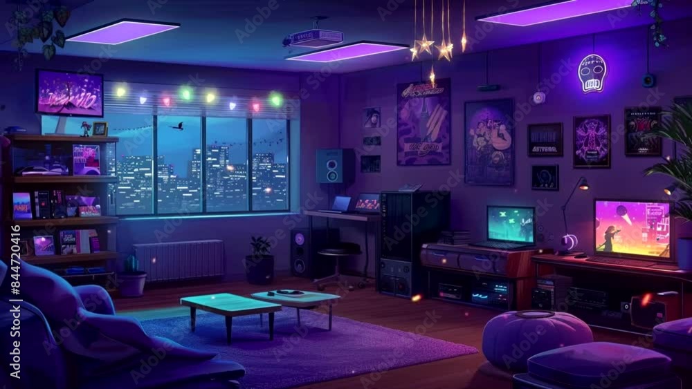 A gaming area suitable for all ages, offering enjoyment for both children and adults. seamless looping video background A gaming area suitable for all ages, offering enjoyment for both children and adults. seamless looping video background