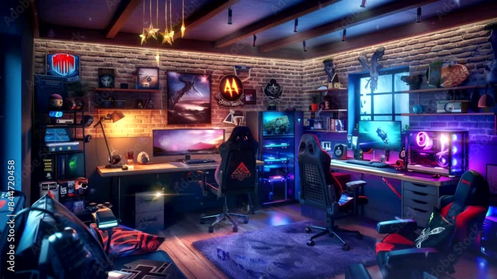 gaming room studio that reflects the aesthetics of a popular fantasy game. seamless looping video background gaming room studio that reflects the aesthetics of a popular fantasy game. seamless looping video background