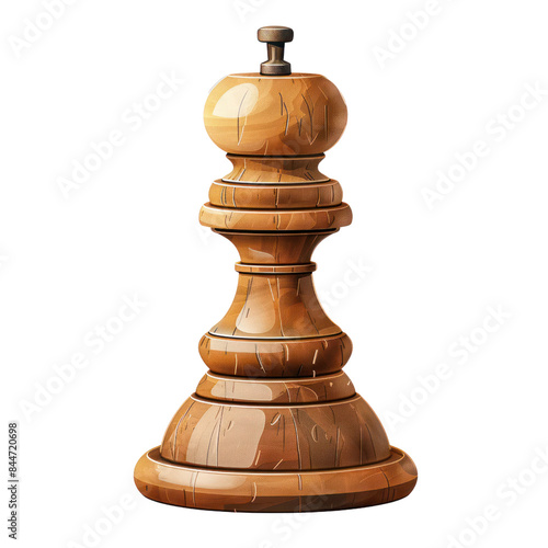 Close-up of a wooden chess king piece isolated on white background, representing strategy, leadership, and intellectual game.