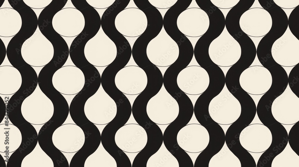 Fototapeta premium Retro Playful Polka Dot Grid - Dynamic Digital Illustration with High Contrast Black and White Pattern for Fun Design Concepts