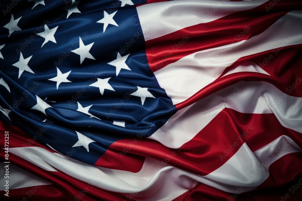 Close-up of an american flag elegantly draped, illustrating patriotism and national pride Close-up of an american flag elegantly draped, illustrating patriotism and national pride