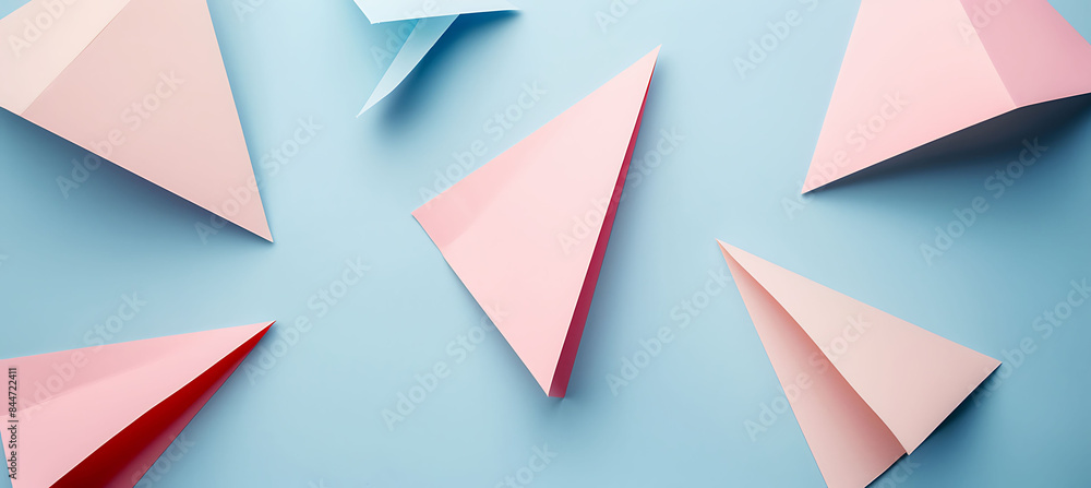 Fototapeta premium Soft Hues Harmony: Light Blue and Pink Backgrounds Merge in Delicate Shapes, Creating Serene Wallpaper Bliss.