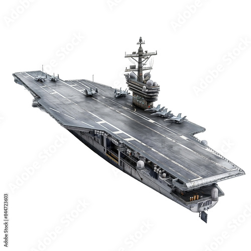 aircraft carrier isolated on transparent png background. A large Navy ship is shown on a white background