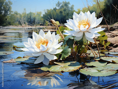 White lotus set, watercolor botanical illustration Hand-drawn floral illustration isolated on a white background