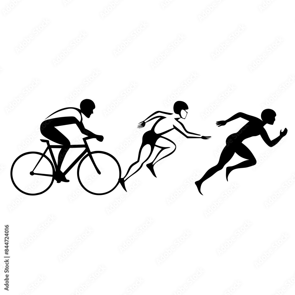 Triathlon Athletes in Action - highlighting the sports of running, cycling, and swimming Triathlon Athletes in Action - highlighting the sports of running, cycling, and swimming