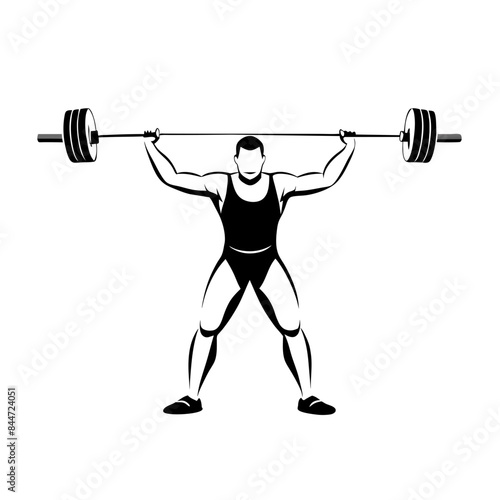 transparent line art olympic weightlifting athlete wide stance arms overhead holding barbell