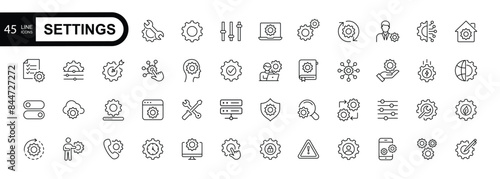 Settings editable stroke line icons.    For website marketing design, logo, app, template, etc. Vector illustration.